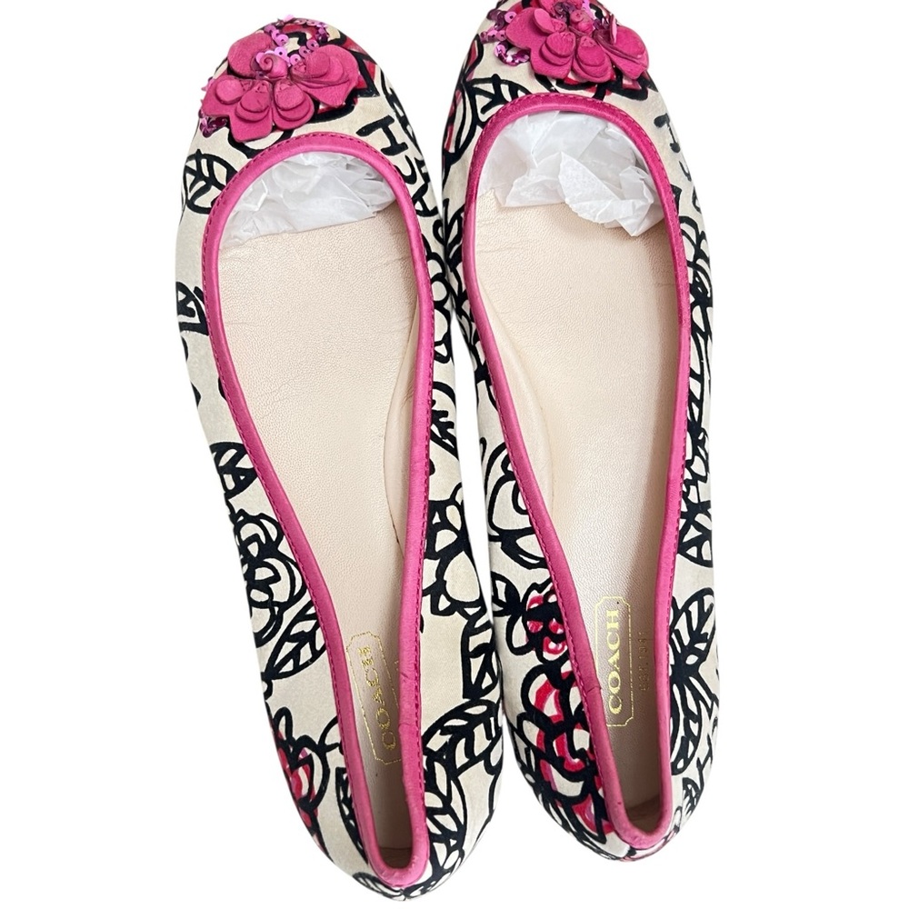 Coach Adessa Poppy Satin Floral Graffiti Sequin Ballet Flats Size 8.5B - Picture 3 of 8